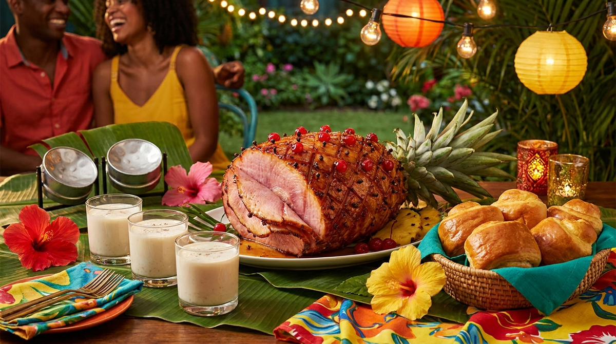 Noël créole : jambon glacé, punch coco, pain au beurre
